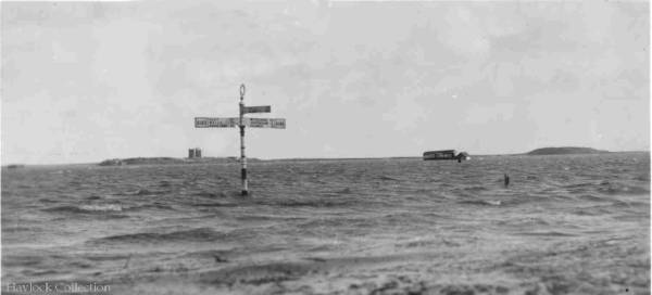 The rocket House on Great Eye is surrounded by sea water, and the caravan type holiday hut  where the mill used to stand is an island